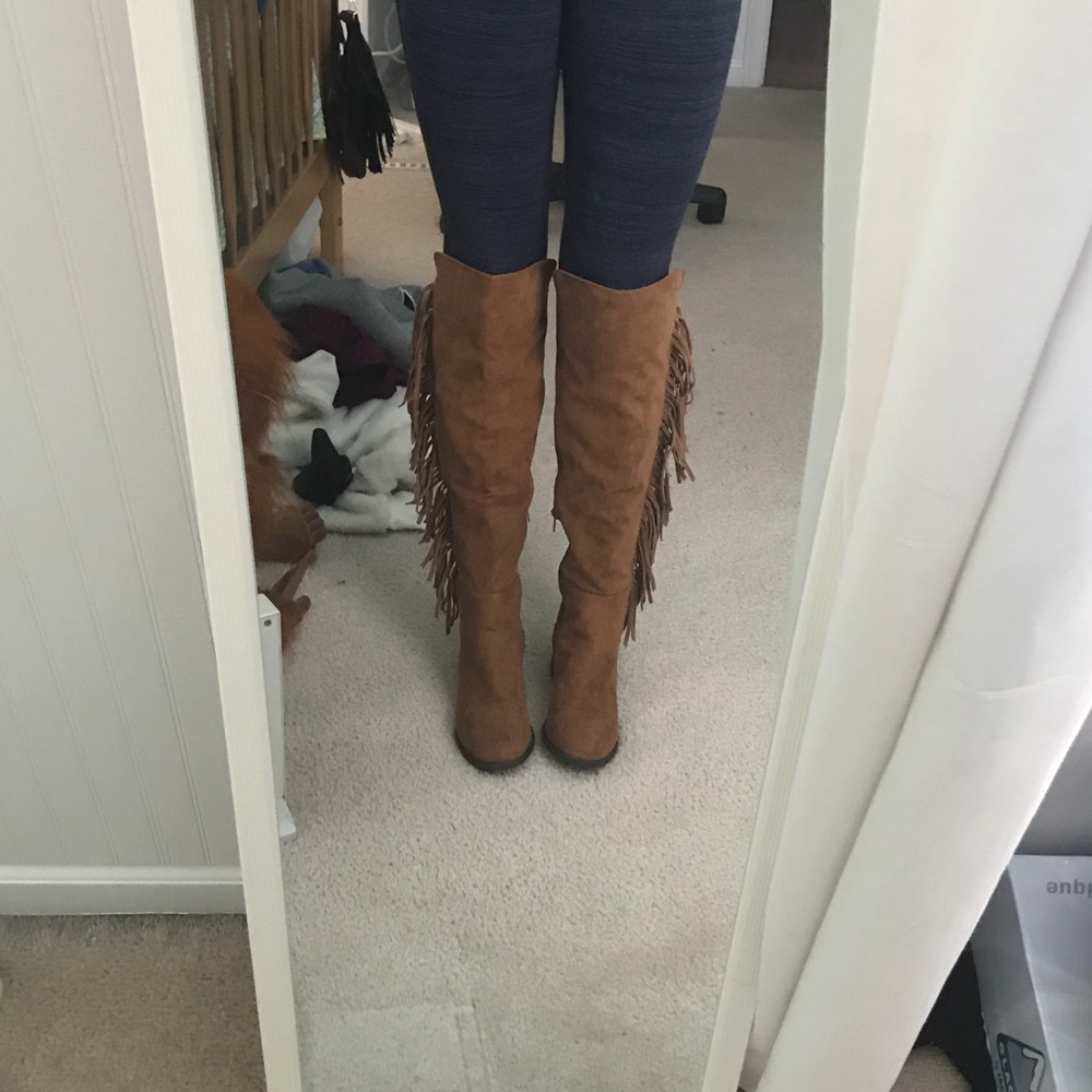 over the knee fringe suede boots